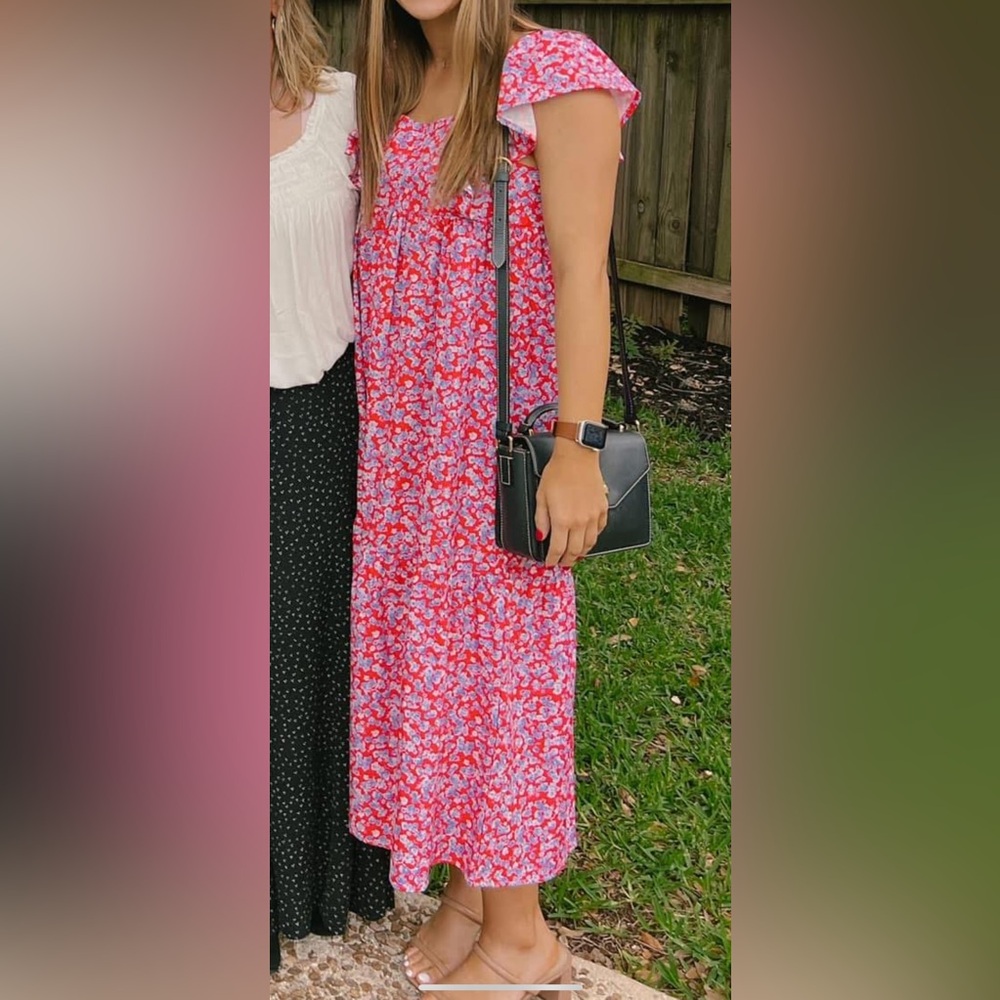 Floral Red and White Maxi Dress